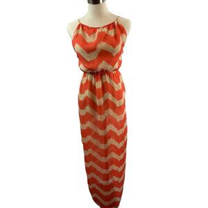 Small Poetry Sleeveless Chevron Maxi Dress Lined Coral Beige